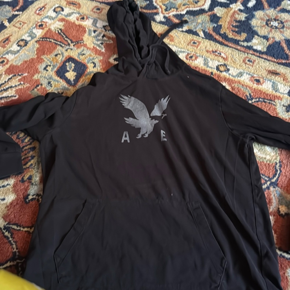 AE Long Sleeve Men’s hooded  T shirt size small. Black with grey ae logo